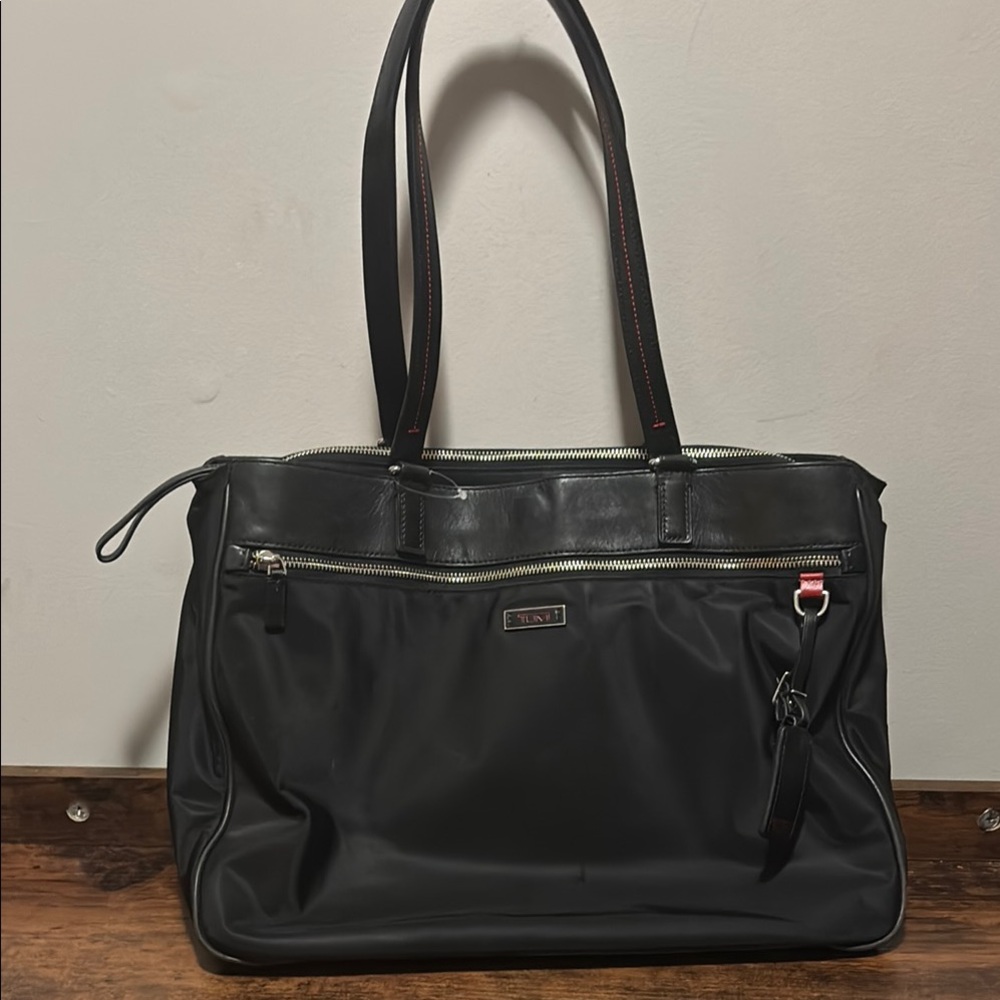 Tumi Black Tote Bag with Silver Accents